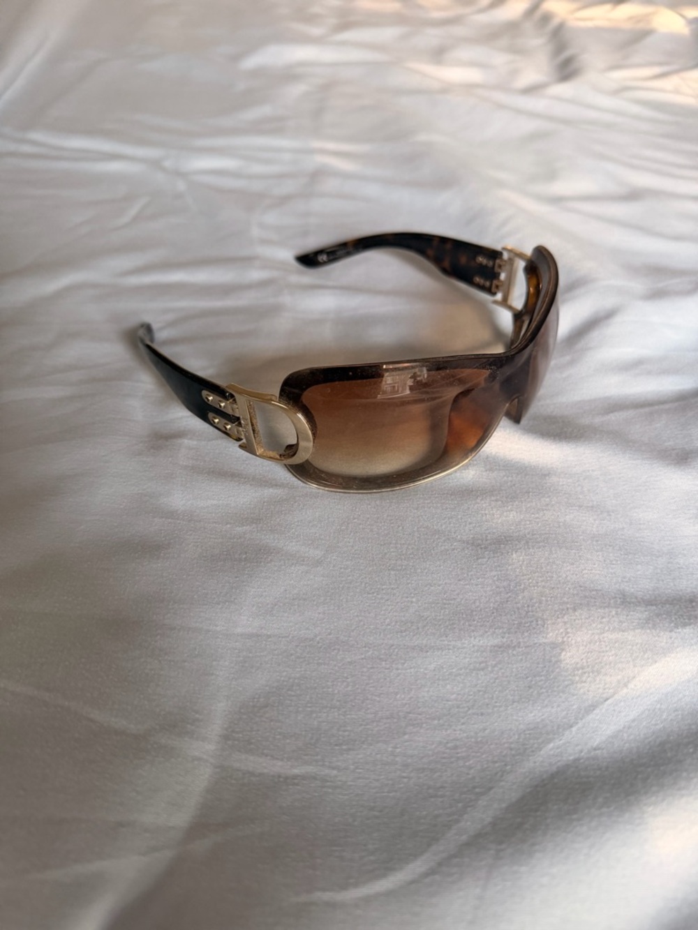 Dior Women’s Brown Gradient Shield Sunglasses with Gold Accents